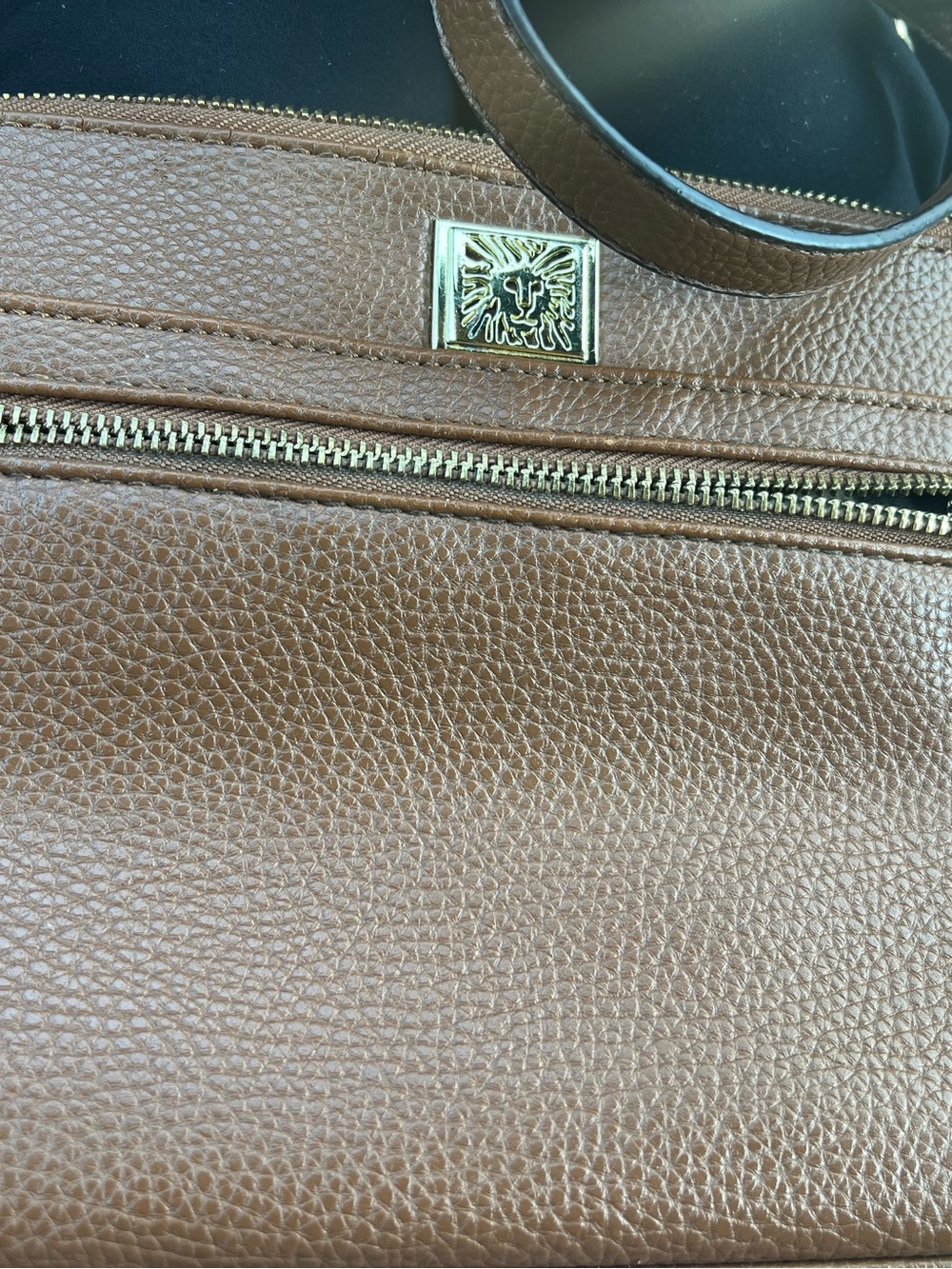 Anne Klein Tan Pebbled Leather Crossbody with Gold Accent